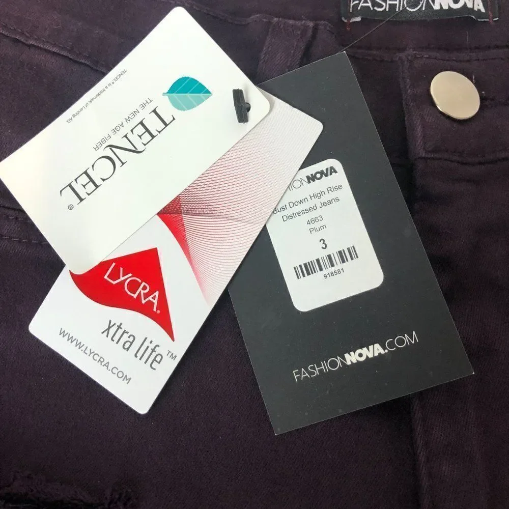 Fashion Nova Women's Classic High Rise Distressed Skinny Jeans Plum Size 3 NWT